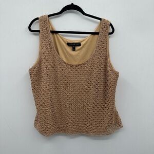 Carmen Marc Valvo vintage tan beaded crotchet plus-size woman tank top 3XL